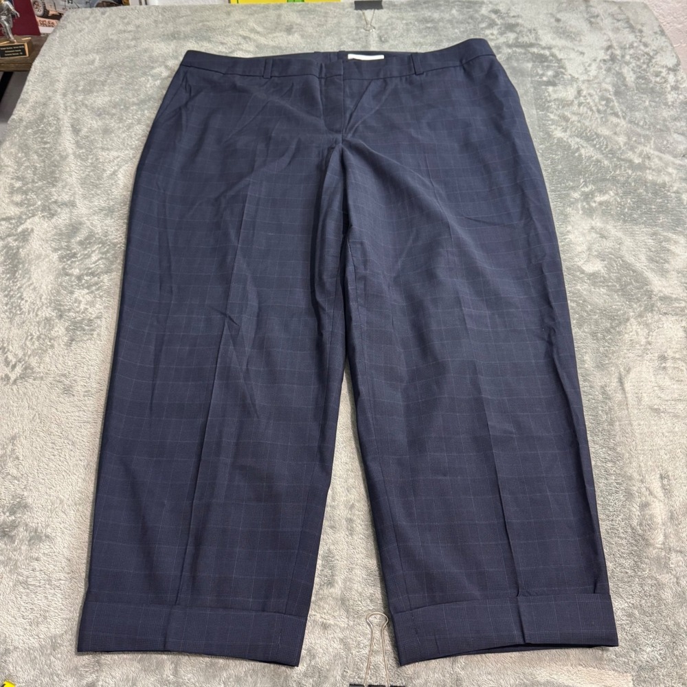 Hugo Boss Mens Navy Blue Glen Plaid 100% Virgin Wool Cuffed Dress Pants 38x23.5